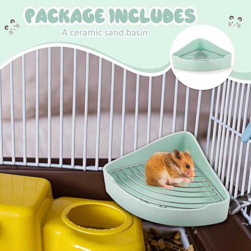 Eccliy Ceramic Corner Litter Box for Small Pets, Tip-Proof, Chew-Resistant, Triangle Potty Trainer Pet Pan for Ferret, Guinea Pig, Rat, Bunny, Chinchilla, Hedgehog, Sugar Glider, Hamster(Cyan) - color: Cyan