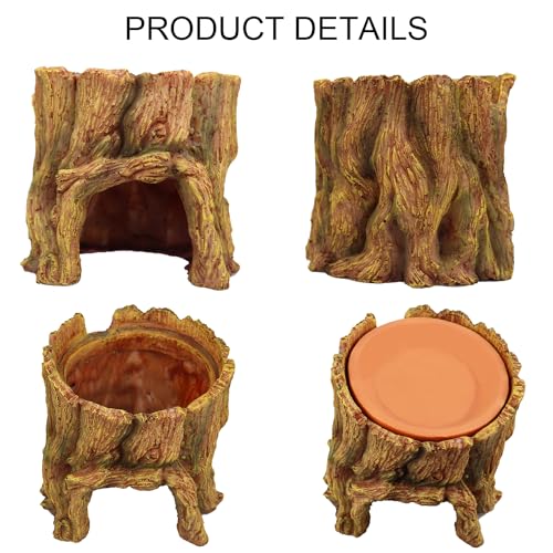 NANEEZOO Reptile Hide Cave 2 in 1 Reptile Humid Cave with Terracotta Water Basin Moisture Keeping and Shedding Help for Reptile Amphibians Leopard Gecko