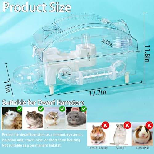 Tfwadmx Dwarf Hamster Cage,Acrylic Rat Cage,Hamster Home Small Animal Cages with Tube Exercise Wheel Mouse Habitat for Gerbils Mice 17.7”x11”x11.8” - color: Transparent