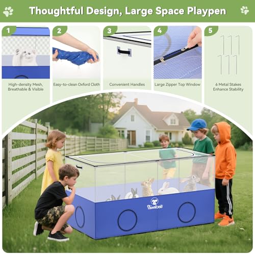 Pawaboo Small Animal Playpen, Foldable Pet Cage Tent, Blue | For Puppy Kitten Guinea Pig Rabbit Chicken Hamster, Indoor Outdoor Use, Breathable Mesh Wall and Bottom - color: Blue