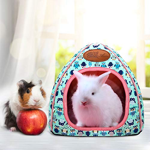 Guinea Pig Bed Hideout, Washable Hamster Cave for Small Animals | Removable Cushion for Cleaning, Warm Fleece Nest, Washable Bed, 10.23 x 10.23 x 11 in, Dwarf Rabbits Hedgehogs - color: Navy Blue