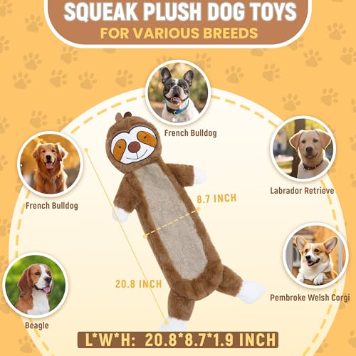 Squeaky Dog Toys for Small & Medium Breeds, Soft No Stuffing Interactive Puppy Teething Chewing Toy with Crinkle Paper, Best Birthday, Christmas, Halloween, Easter Gift, Flat Sloth - color: Sloth