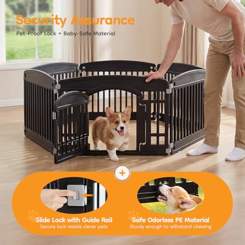 NEWBULIG 6 Panels 24 Inch Dog Playpen, Plastic Pet Play Pen Fence | Portable, Secure Locking Door, Indoor Outdoor Yard RV Camping, Small Medium Dogs, Black - color: Black, size: 6 Panels/24IN