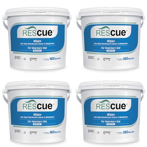 REScue One-Step Disinfectant Cleaner & Deodorizer Wipes for Vet Use – Cleaner for Kennels, Litter Boxes, Vet Offices, Pet Grooming Surfaces – Extra Large, 160-Count Wipes Bucket (4 Pack) - size: Bucket (4 Pack) XL Wipes
