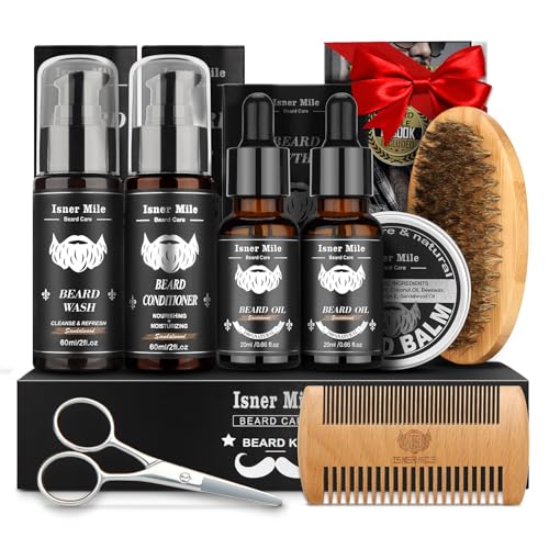 Beard Kit for Men Grooming & Care: Christmas Stocking Stuffers Valentines Fathers Birthday Gifts for Men, Husband, Dad, Boyfriend with Sandalwood Beard Oils and Balm, Wash & Conditioner, Brush, Comb