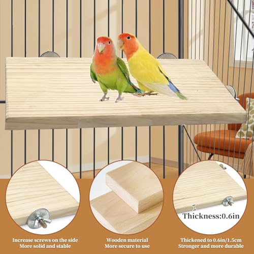 kathson 11.8 x 7.8 Inches Large Bird Perch, 2 PCS Natural Wooden Parrot Stand Platform, Parakeet Rectangle Stand Perch Shelf, Cockatiel Corner Shelf for Conure Budgie Cockatoo Macaw African Grey - size: 11.8x7.8in,2PCS