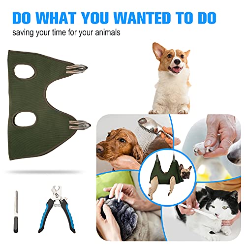 Kkiimatt 10 in 1 Dog Pet Grooming Hammock Harness with Nail Clippers/Trimmer, Nail File,Dog Nail Hammock, Dog Grooming Sling for Nail Trimming/Clipping (M/Under 45lb, Khaki Green) - color: Khaki Green, size: M/Under 36 lb