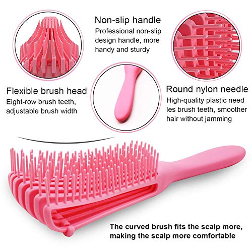 EZ Detangler Brush with Edge Brush, Rat Tail Combs Set for Natural, Curly, Wet/Dry, Black Hair, Flex Detangling Brush set for Hair Style and Cuting, No Pain and Easy Clean in Daily Use（Pink + Black) - color: 5 Pieces (Pink + Black)