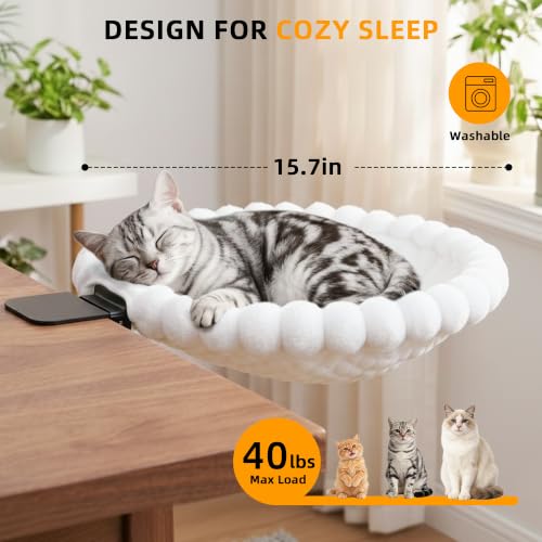 Cat Desk Bed - 2-in-1 Cat Hammock for Desk with Cooling Ice Silk & Premium Faux Rabbit Fur, 180° Foldable Space-Saving Cat Bed, Heavy Duty Anti-Tilting Clamp Holds Up to 40 lbs, Washable & Reversible