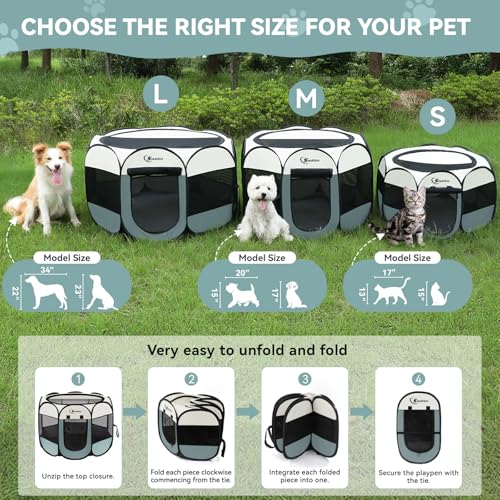 Sieidihit Dog Cat Playpen Tent Crate Cage with Washable Pee Pad, Small Grey | Rest Zone for Recovering Pets New Pet Quarantine Room Portable Pop Up Easy to Set up lightweight dog Kennel with Carrying Bag - color: Grey with Pad