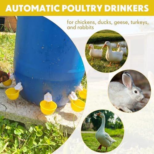 LemonRoad 30 Set Automatic Chicken Waterer Cups with 1/2" PVC Tee Fitting Chicken Drinking Bowl, Poultry Drinker Mounting Hole Opener,Water Dispenser Feeder for Duck, Goose, Pigeon(Dark Yellow) - color: Dark Yellow