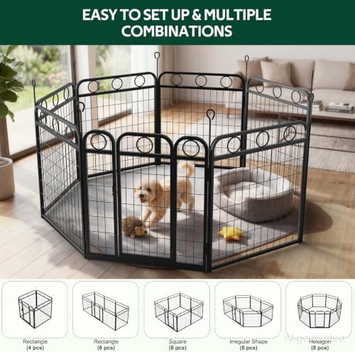 Dog Playpen - 32 Inch 8 Panel Metal Dog Pen with Door, Foldable Dog Crate Kennel Puppy playpen Exercise Pen for Large/Medium/Small Dogs, Indoor Outdoor Yard RV Camping - size: 32"H