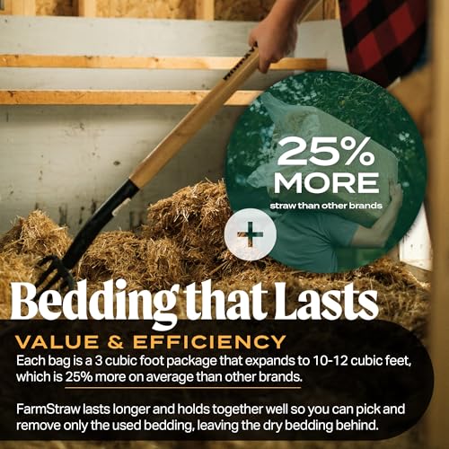 HealthiStraw FarmStraw Coarse Cut, 3 cu ft (25 lb) Expands to 10+ cu ft – Wheat Straw Bedding for Homesteads, Hobby Farms & Small Pets – Dust-Free, Absorbent, Fluffy, Insulating, Sustainably Sourced