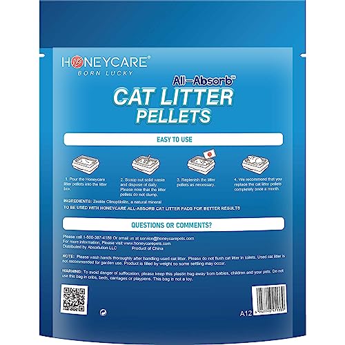 Honey Care All-Absorb Cat Litter Pellets, Zeolite, Long-Lasting Odor Control Non-climping Litter, 3.5 Lbs Pack