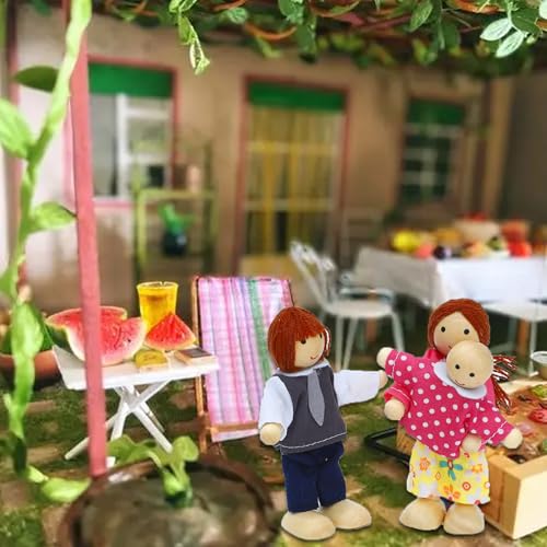 ONEST 18 Pieces Wooden Dollhouse Family Set Mini People Figures Dog Cat Sets Dollhouses Dolls Wooden Doll Family Pretend Play Figures Accessories for Pretend Dollhouse Toy - style: F Set