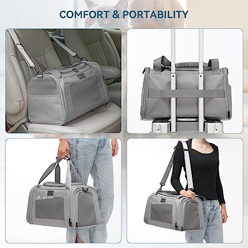 PETSFIT Cat Carrier, Grey, Small and Medium Cats Under 12 Lbs | Airline Approved, Soft Carrier, Soft Cat Travel Bag, Kitten Carrier with Extendable Mat - color: Grey, size: Medium