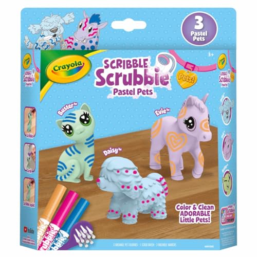 Crayola Scribble Scrubbie Pastel Pets (3ct), Grooming Animal Toy for Kids, Washable Animal Figurine, Kids Gift, Toys for Girls & Boys, 3+ - size: Small, style: Pastel Pets