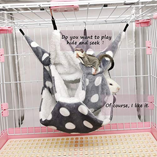 LEFTSTARER Triple-Layer Sugar Glider Hammock Small Pet Animal Cage Accessories Bed for Rat Guinea Pig Ferret Hamster Chinchilla Playing Sleeping (1pcs Grey &1pcs Strawberry) - color: 1pcs Grey &1pcs Strawberry