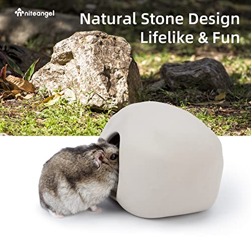 Niteangel Ceramic Hamster Habitat Hideout: Stone-Shaped & Non-Chewable | Cozy Hidey Spot & Easy to Clean - Hideaway House for Syrian Dwarf Hamster Mice Gerbils Lemmings or Other Small Pet
