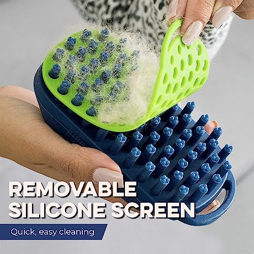 Bonza Silicone Dog Brush - Dog Brush for Shedding & Massage, Cat Bath Scrubber for Easy Shampoo, Pet Grooming Tool with Removable Hair Screen, Navy Blue, Silicone