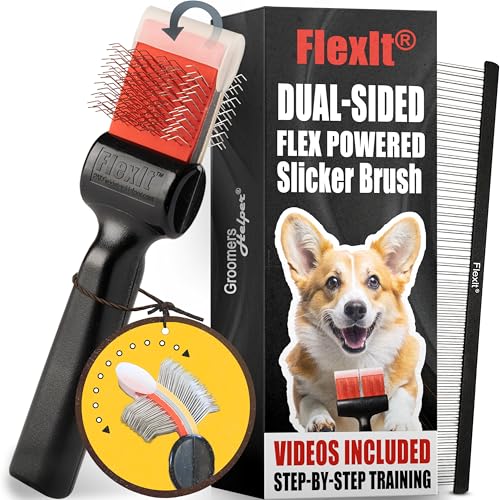 FlexIt Home - Flexible Slicker Brush for Dogs (Single, Soft Flex) | Dog Grooming Brush for Poodles, Golden Doodles, Huskies, Retrievers, and Labradoodles | 3-in-1 System & Video Trainings - color: Super Soft Flex - Single