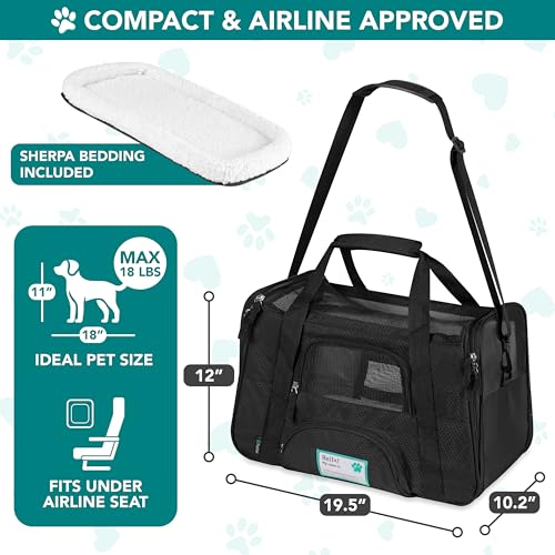 PetAmi Airline Approved Pet Carrier for Cats & Small Dogs, Large, Black | Soft Sided TSA Travel Bag, Sherpa Bed, Breathable Mesh Ventilation, Collapsible Bowl, Fits Under Seat, Up to 18 lbs - color: Black, size: Large - 19.5"L x 10.2"W x 12"H