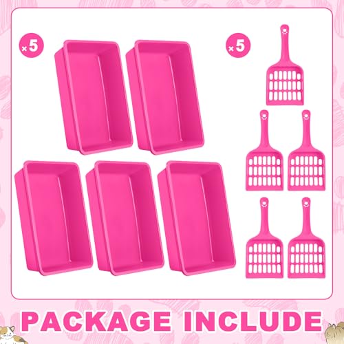 Amyhill 5 Pcs Open Cat Litter Box Kitten Litter Pan with 5 Scooper Medium Plastic Pet Tray Durable Nonstick Kitten Box for Indoor Pets Cats Rabbit Supply Easy to Clean, 14.6x10.6x3.4 Inch (Pink) - color: Pink