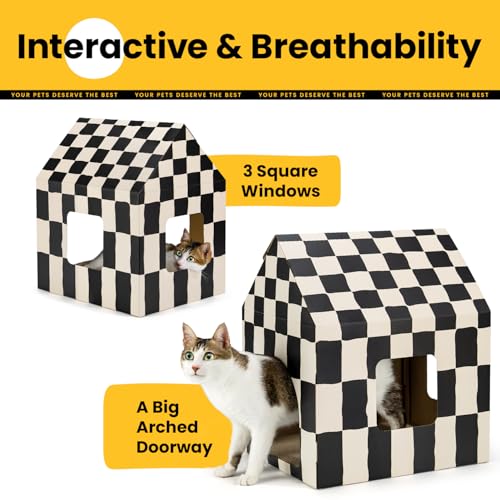 Conlun Large Cat House Scratching Pad Indoor Cave <18 lbs | 2-in-1 cozy cave, heavy-duty recycled cardboard | traps messy crumbs, quick setup | ideal for cats up to 18 lbs - size: Large - 1 Pack