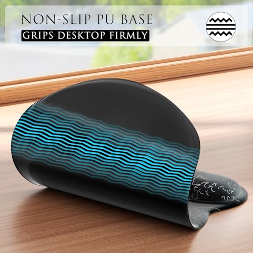 MROCO Ergonomic Mouse Pad with Gel Wrist Rest, 9.4 x 8.1 in, Kanagawa Wave | Ergonomic Shape Design, Multiple Pattern Options, Gel Wrist Comfort, Smooth Lycra Surface, Non-Slip PU Base - color: Kanagawa Wave
