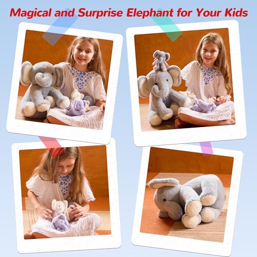 Elephant Stuffed Animals Mommy with 4 Baby Elephants Toys Gifts for Girls | Cute Stuffed Plush Toys Set for Toddlers Kids Ages 0-8+, Christmas Birthday Baby Shower Party Decor Storytime Companion Gifts - style: Elephant