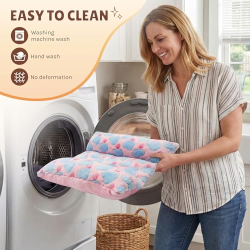 16.5 X 18in Removable and Washable Soft Rabbit Bed, Thickened and Softer Bunny Bed, Double-Sided Plush Rabbit Beds,Rabbits Concave Bed,Small Beds for Animals Indoor - color: Pink - Star