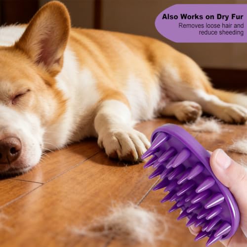 Rubber Curry Brush for Short Haired Dogs, Gentle Curry Comb | Dog Brush with Long Pins, Use Wet as Bath Scrubber or Dry to Remove Loose Hair