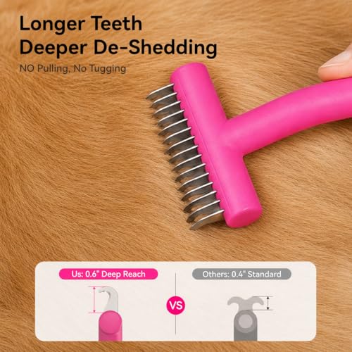 aumuca Dog & Cat Deshedding Brush – Pet Grooming Brush & Undercoat Rake for Long or Short Hair – Dematting Comb for Dogs, Cats, Matted Fur, Kitten, Puppy, Rabbit, Horse - color: Pink