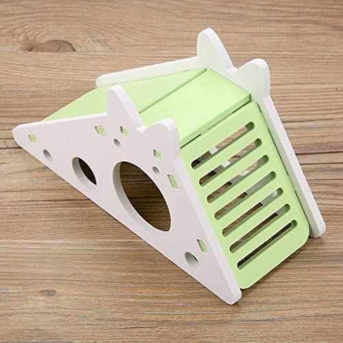 Colorful Pet Hamster House with Stair and Slides Odorless Wooden Home DIY Hideout Exercise Toys Living for Squirrels Gerbils Hamsters Golden Bears Small Animals (Green) Bedding - color: Green