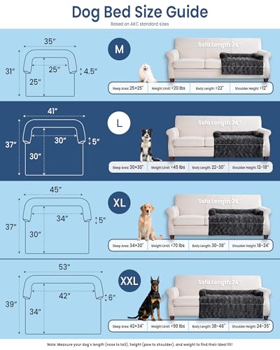 Calming Large Dog Couch Bed, Waterproof Memory Foam with Durable Fluffy Fuzzy Mats, Washable Removable Cover Protector for Sofa, Bedside, Gift, 41 x 37 Inches, Dark Grey - color: Dark Grey, size: Large