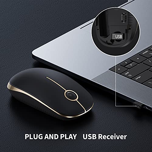 VssoPlor Wireless Mouse, 2.4G Slim Computer Laptop Mouse, Black and Gold | Portable Mouse, Plug & Play USB Nano Receiver, Quiet Silent Optical Mice for Notebook, PC, Laptop, Computer, Windows, Mac - color: Black and Gold