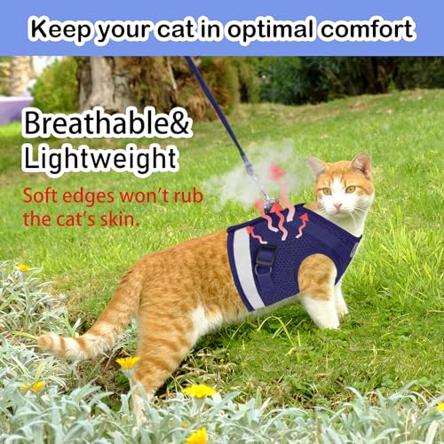 Cat Harnesses and Puppy Harness with Leashes Set, Escape Proof Cat Harness, Adjustable Reflective Soft Mesh Vest Fit Puppy Kitten Rabbit Ferrets's Outdoor Harness - color: NavyBlue, size: S (Chest: 9" - 11")