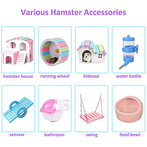 DuvinDD Hamster Cages with Crossover Tubes Tunnels, Large Hamster Cage Habitats Gerbil House, Transparent Acrylic Small Animal Cage for Pet Rat, Syrian Hamster, Mouse with Accessories