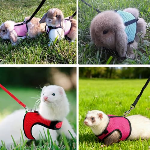 Rabbit Harness with Leash Set Escape Proof, Soft Bunny Mesh Vest Hot Pink XL - color: Hot Pink, size: XL (Neck:7"-11.5" Chest:9.8"-15.7")