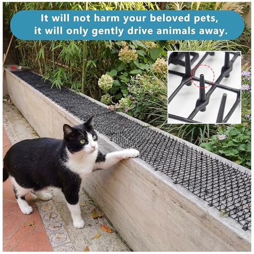 Cat Scat Mat with Spikes for Garden 6.5 Feet Cat Deterrent Mat | with Gentle Spikes for Dogs and Raccoons, with 8 Ground Stakes & 8 Zip Ties, 78.74" x 11" (Black 2 Pcs) - color: 2Pcs-Black