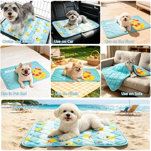 Pet Summer Cooling Blanket - 22.8" x 35.0" Double-Sided Mat Dog Puppy Self ice Cat Pad Bed Cover for Home Outdoor Sofa Sleeping Washable Portable Lightweight Small Medium Large (Blue Duck, S) - color: Blue Duck