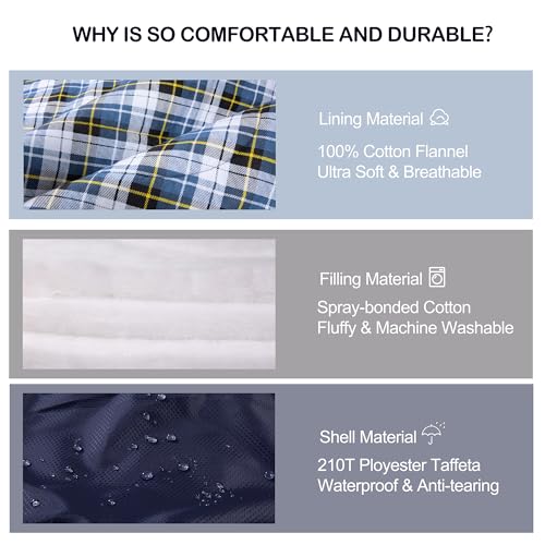 HiZYNICE Sleeping Bags for Adults XXL Cold Weather | 100% Cotton Flannel Winter Camping Large 90 x 39 in,Compression Sack Included - color: Navy Blue, size: 0F Right Zip