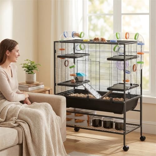 Hamster Cage with Detachable Playpen, Small Animal Habitat for Dwarf Hamsters and Hamster Cages Mice, Multi-Level Wire Extra Large Hamster cage Enclosure with hanster cage Hideouts