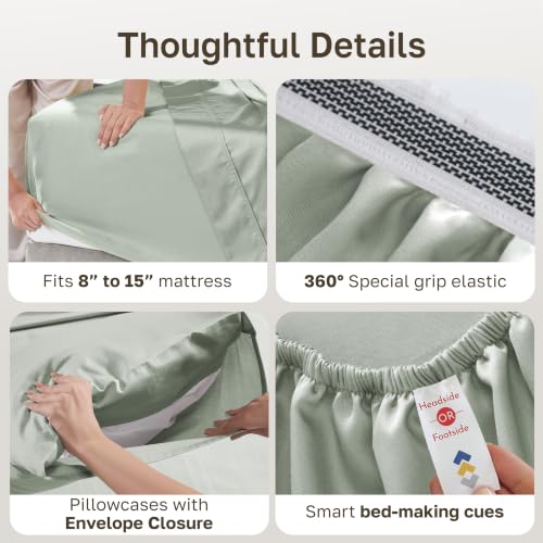 California Design Den Certified 100% Egyptian Cotton Full Size Sheets Set | Backed by Good Housekeeping Seal, Light & Airy Soft Sateen, 15" Deep Pocket, All-Around Elastic, 4pc Set - Meadow Grey - color: Meadow Grey, size: Full