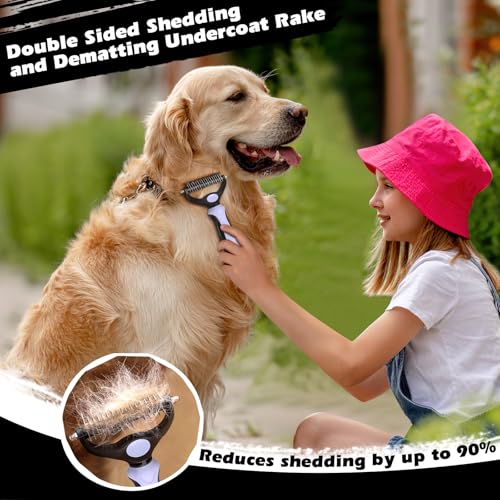 Professional 3PCS Self Cleaning Slicker Brush & Pet Grooming Rake & Flea Comb for Dogs,Cats and Horses | Double-Sided Dematting Comb & Skin Friendly Deshedding Grooming Tool (Light Purple) - color: Light Purple