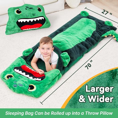 iPlay, iLearn Kids Dinosaur Sleeping Bag, Toddler Boys Daycare Dino Nap Mat | 2 In 1 Plush Animal Slumber Bag, Green Pillow, Happy Travel Sleepover Preschool Birthday Gift for Age 3 4 5 6 7 8 10 12 Child - style: Dinosaur