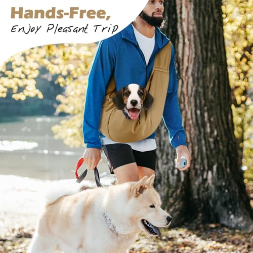 Pawaboo Small Dog Sling Carrier | Reversible Puppy Small Pet Carrier,Hands Free,Safety Buckle,Storage Pocket for Travel,Outdoor Activities Khaki - color: Khaki