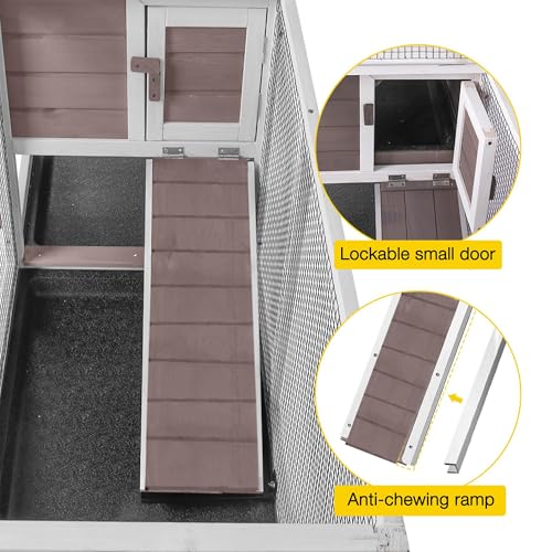 Aivituvin Rabbit Hutch Indoor 2 Story Bunny Cage Outdoor Guinea Pig Cage with Caster Wheels Chicken Coop with Run, 3 Pull Out Tray (Brown&White) - color: Brown&White