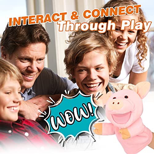 Easfan Pink Pig Hand Puppet with Movable Mouth Plush Toy for Kids 10" | Role play preschool teaching, cute Pig stuffed animal, creativity imagination, Easter Christmas birthday holiday gift - style: Pig