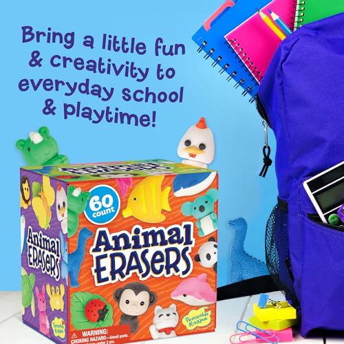 Peaceable Kingdom 60 Animal Erasers for Kids Party Favor Pack | 60 ready-to-give favors for the whole class.